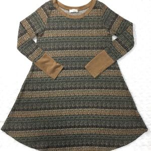 B2V Suede Trim Ribbed Knit Swing Tunic Dress  S